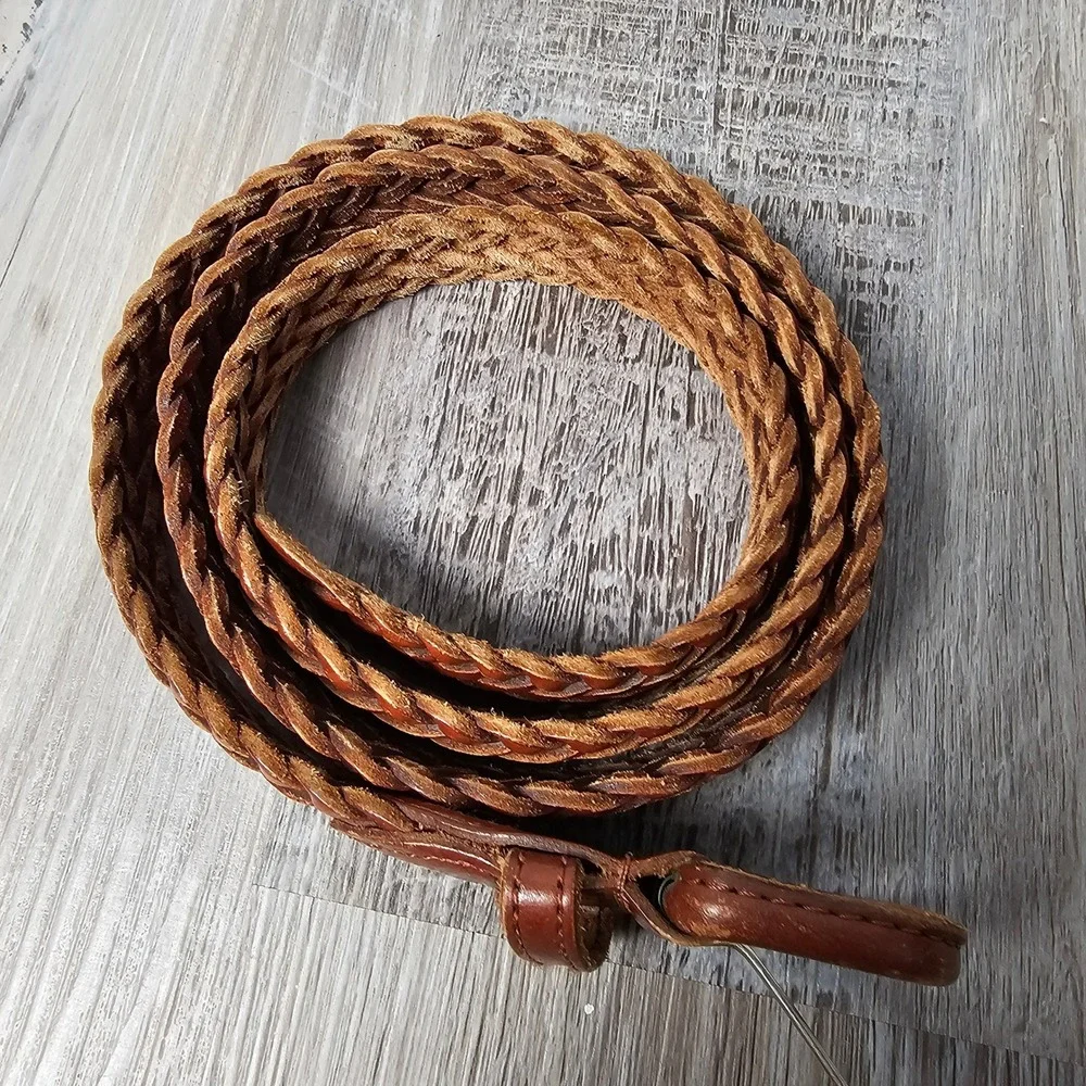 Men's Full Grain Cowhide Braided Leather Belt 38 Brown Argentina Classic Rugged